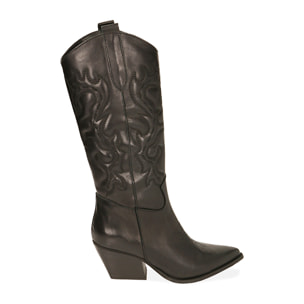 Camperos negros en piel, tacón 7 cm
