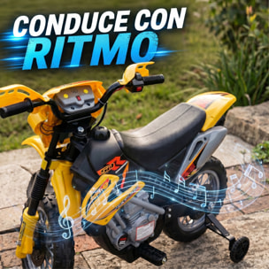 HOMCOM Moto Eléctrica para Niños, Moto Eléctrica Infantil con Ruedas de Apoyo Desmontables, Faros, Música, Regalo para Niños 3-6 Años, Amarillo