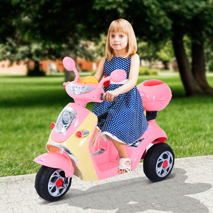 Moto scooter électrique pour enfants 6 V env. 3 Km/h 3 roues et topcase effet lumineux et sonore rose