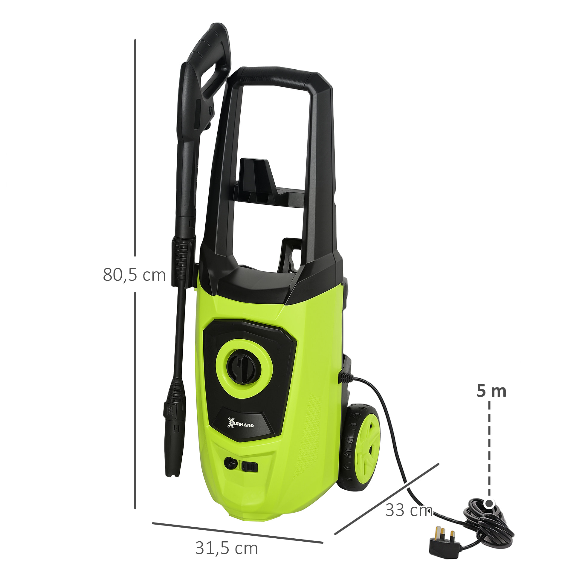 Hidrolimpiadora de Alta Presión 1800W Caudal 510 L/h con Bomba de Aluminio Parada Automática Presión de 150 Bar Manguera de 6 m Incluye Botella de Jabón Boquilla Cepillo Verde y Negro