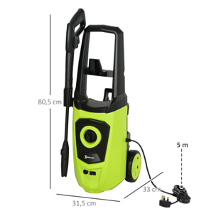 Hidrolimpiadora de Alta Presión 1800W Caudal 510 L/h con Bomba de Aluminio Parada Automática Presión de 150 Bar Manguera de 6 m Incluye Botella de Jabón Boquilla Cepillo Verde y Negro