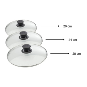 Set de 3 couvercles de cuisson en verre Elo