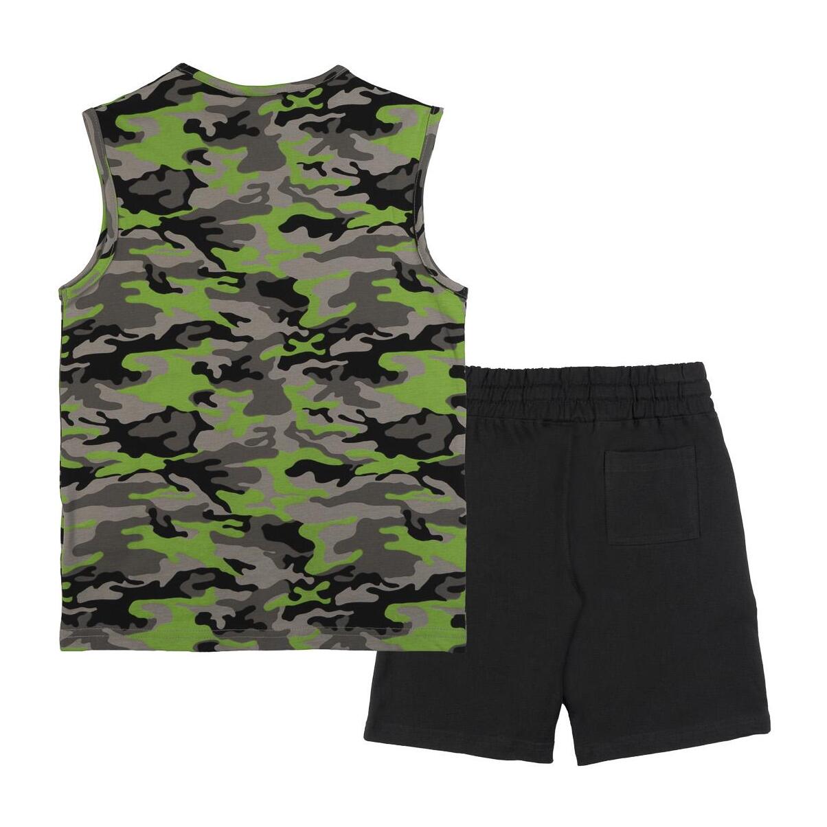 Conjunto de camiseta sin mangas flúor militar para niño y bermudas.