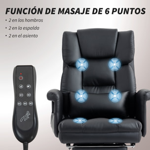 Silla de Oficina con 6 Puntos de Masaje Silla de Masaje Giratoria Silla de Escritorio con Reposapiés Retráctil Altura Ajustable Control Remoto y Soporte Lumbar Tejido de PU Negro