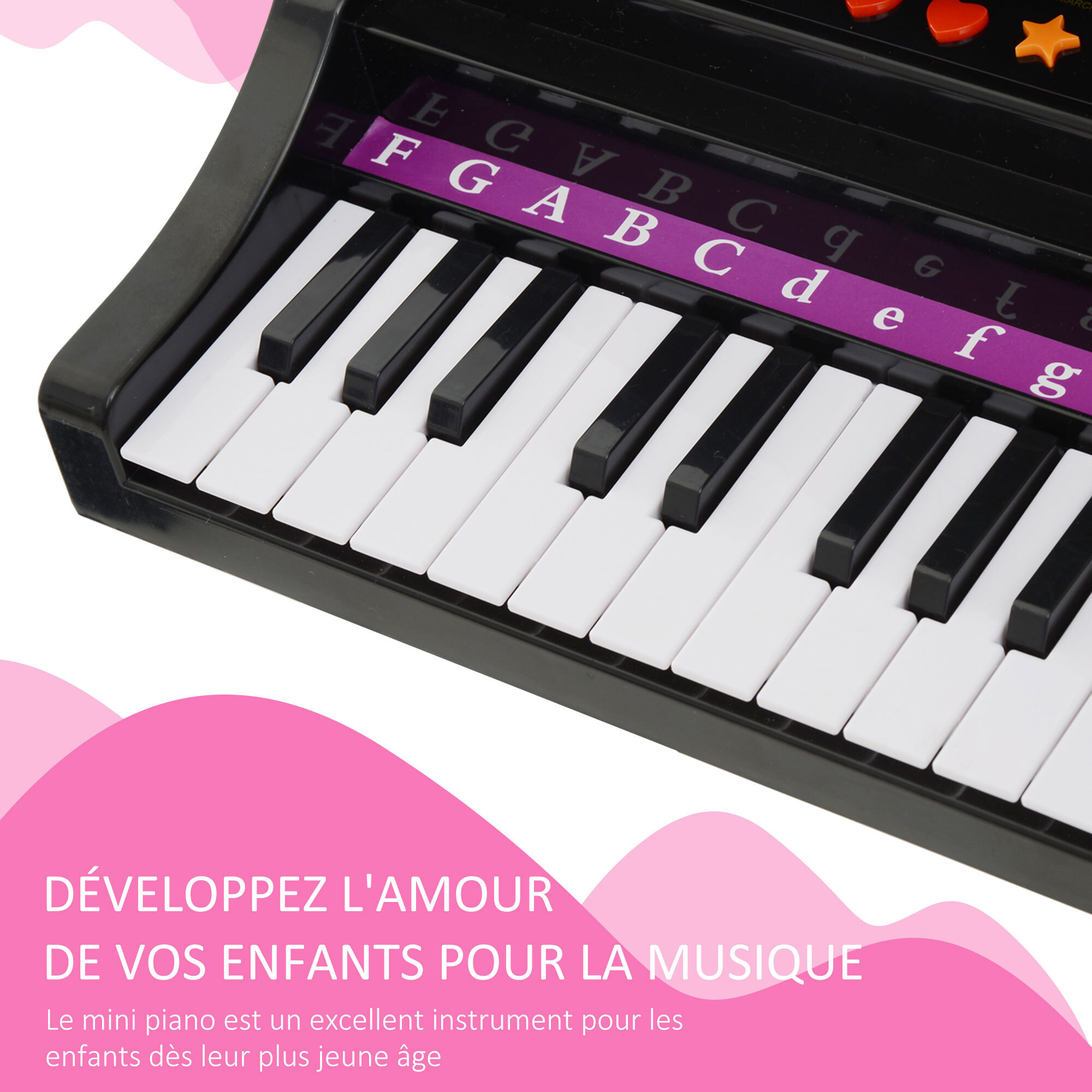 Piano à queue électronique 37 touches multifonctions avec micro haut parleur noir