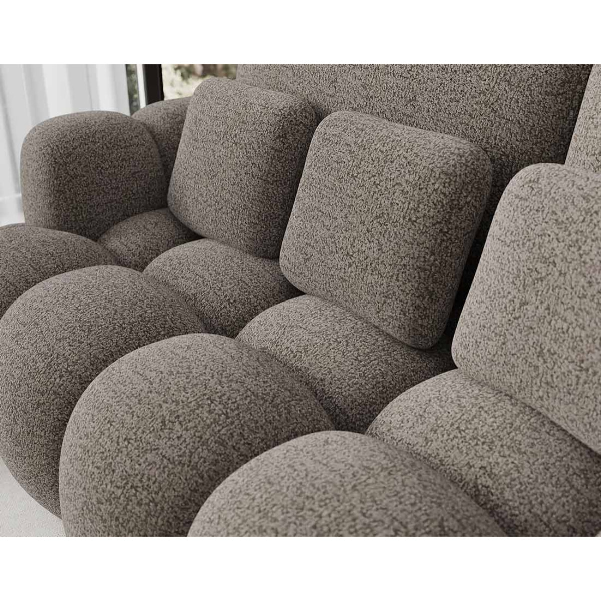 Dorian - Canapé droit 3 places bubble convertible avec coffre en tissu bouclette - Gris