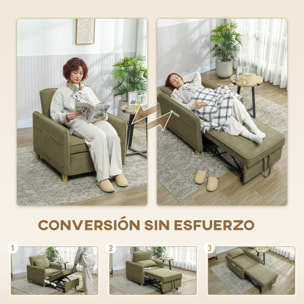 Sofá Cama de 1 Plaza 3 en 1, Sofá Cama Plegable Tapizado en Terciopelo Ecológico con Respaldo Ajustable 3 Niveles, 6 Bolsillos Laterales y Almohada, para Dormitorio, Salón, 74x85,5x82 cm Verde