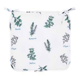 Galette de chaise Garrigue 39x39cm imprimée blanc