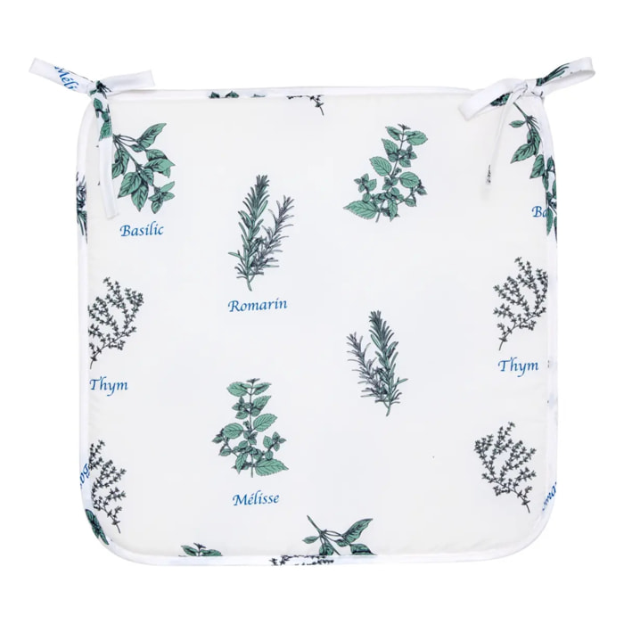 Galette de chaise Garrigue 39x39cm imprimée blanc