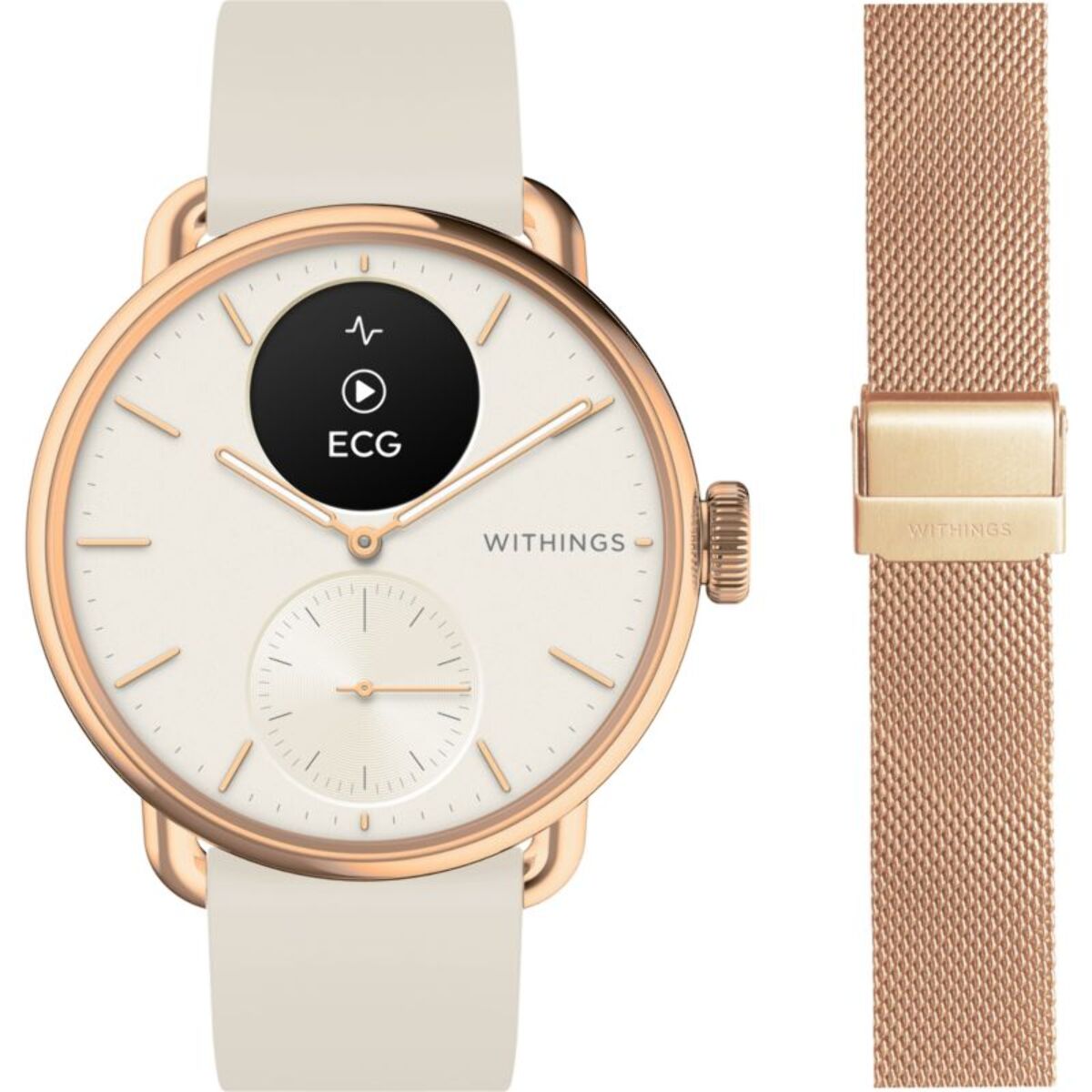 Montre santé WITHINGS ScanWatch 2 Rose Gold 38mm + bracelet milanese offert