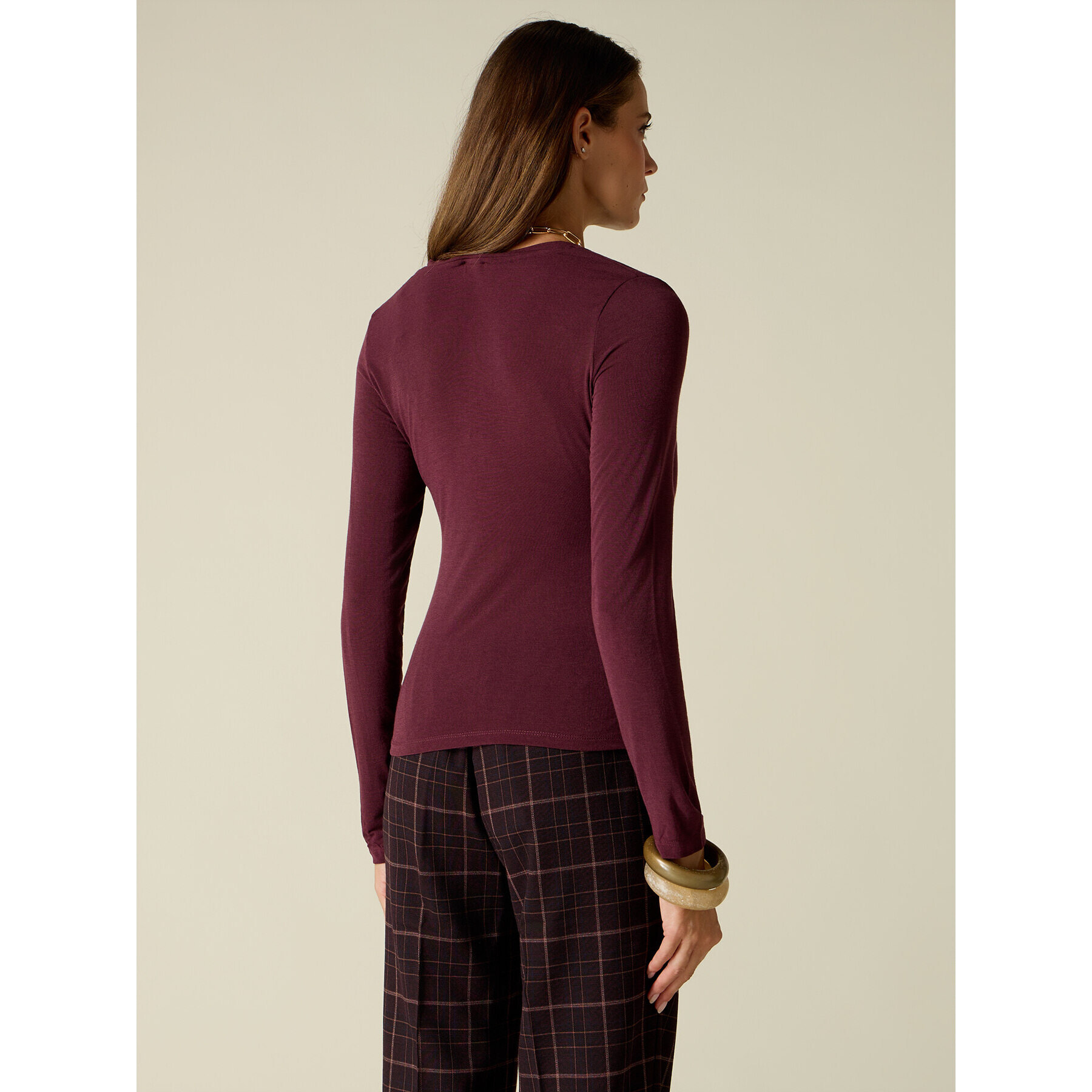 Oltre - T-shirt scollo a V misto cashmere - Bordeaux