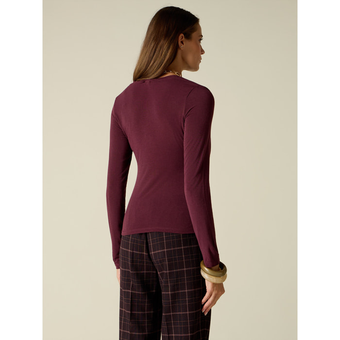 Oltre - T-shirt scollo a V misto cashmere - Bordeaux