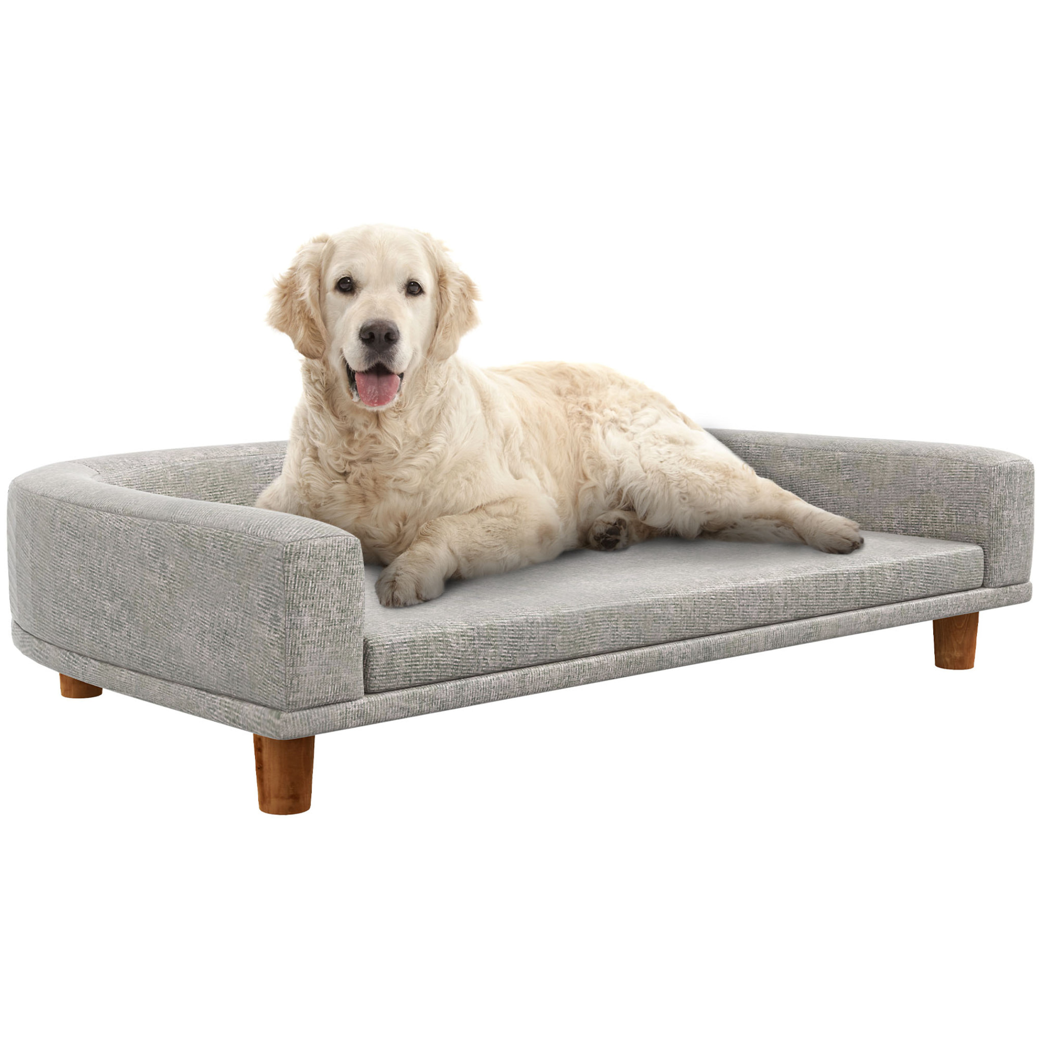 Canapé chien lit pour chien design scandinave coussin déhoussable dim 98L x 67l x 25H cm pieds bois tissu polyester gris