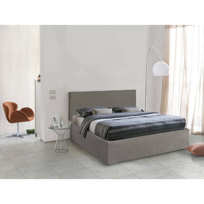 Letto matrimoniale Alfredo, Set testata in ecopelle con rete ortopedica e mantovana, 100% Made in Italy, adatta a materasso da Cm 160x190, Tortora