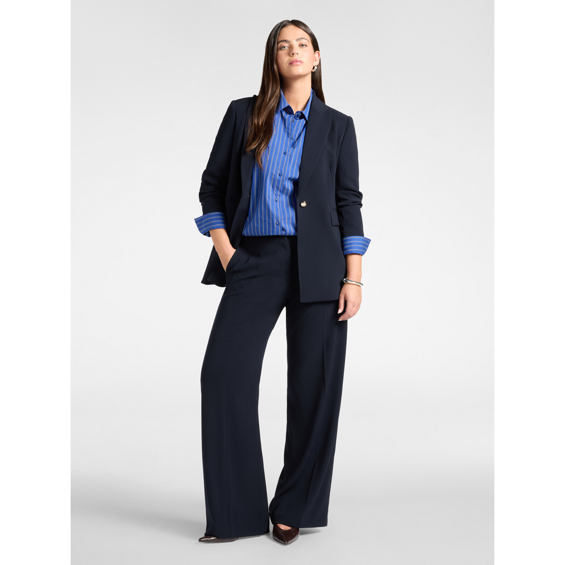 Elena Mirò - Blazer in crêpe con bottone Monogram - Blu