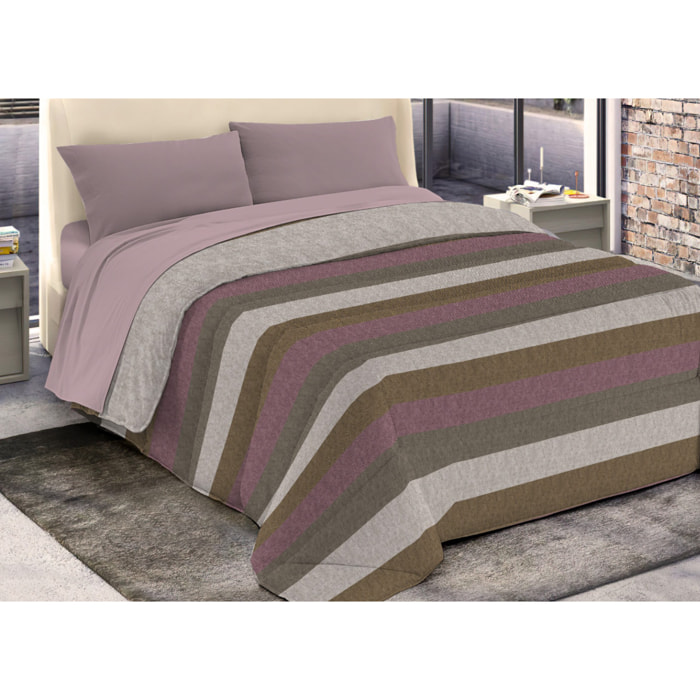 Trapunta Invernale 300gr Made in Italy Piumone Clado Linea Diadema Disegno Riga Rosa
