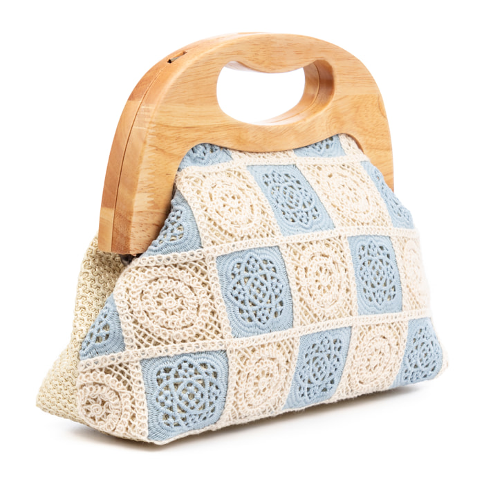Barbaira Borsa a mano Donna. Realizzata in legno naturale e cotone.