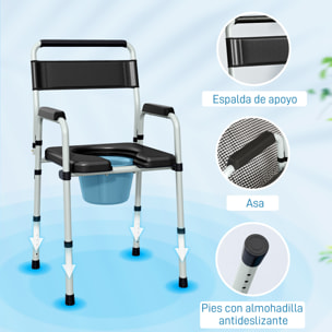 Silla WC Personas Mayores Plegable Silla con Inodoro con Altura Ajustable Cubo y Almohadillas Antideslizantes Carga 150 kg para Discapacitados Embarazadas Negro