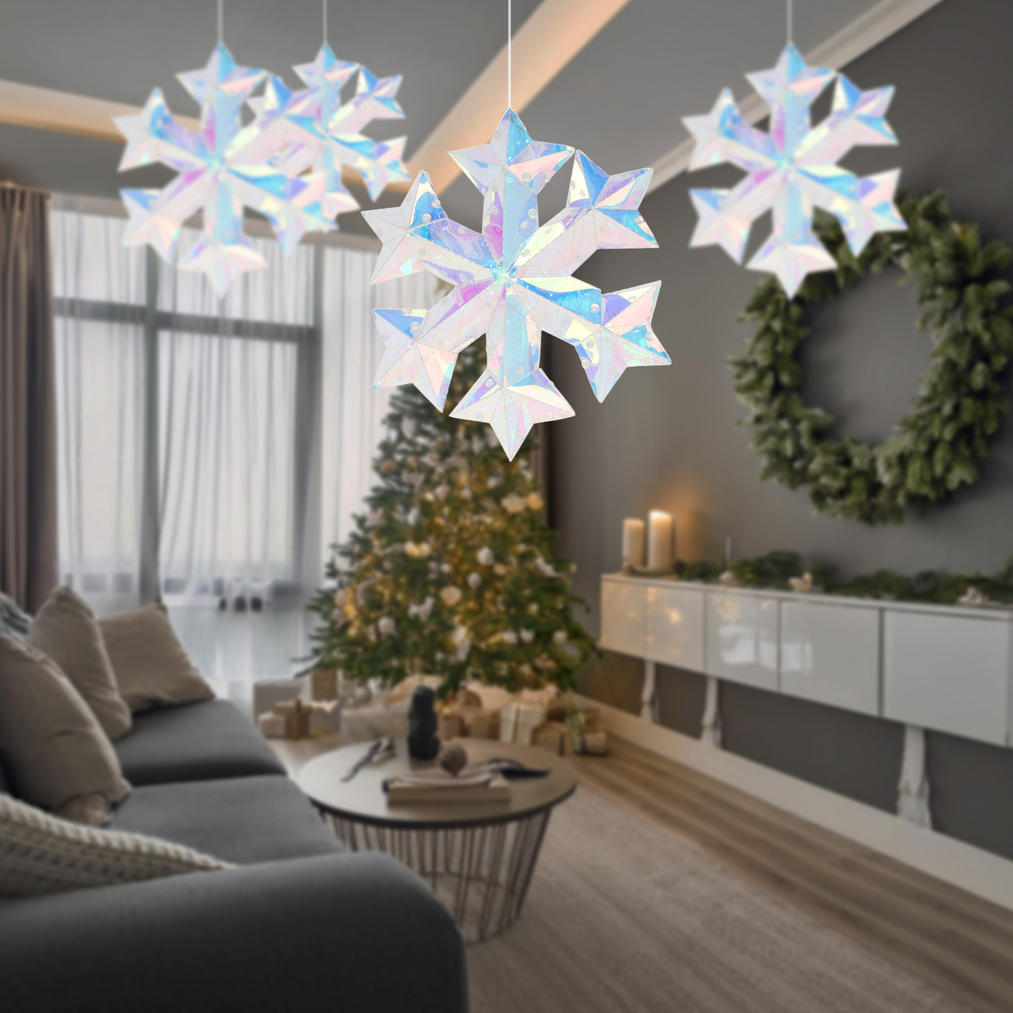 copo de nieve luminoso con 30 luces led frios color arco iris 27x5x27cm