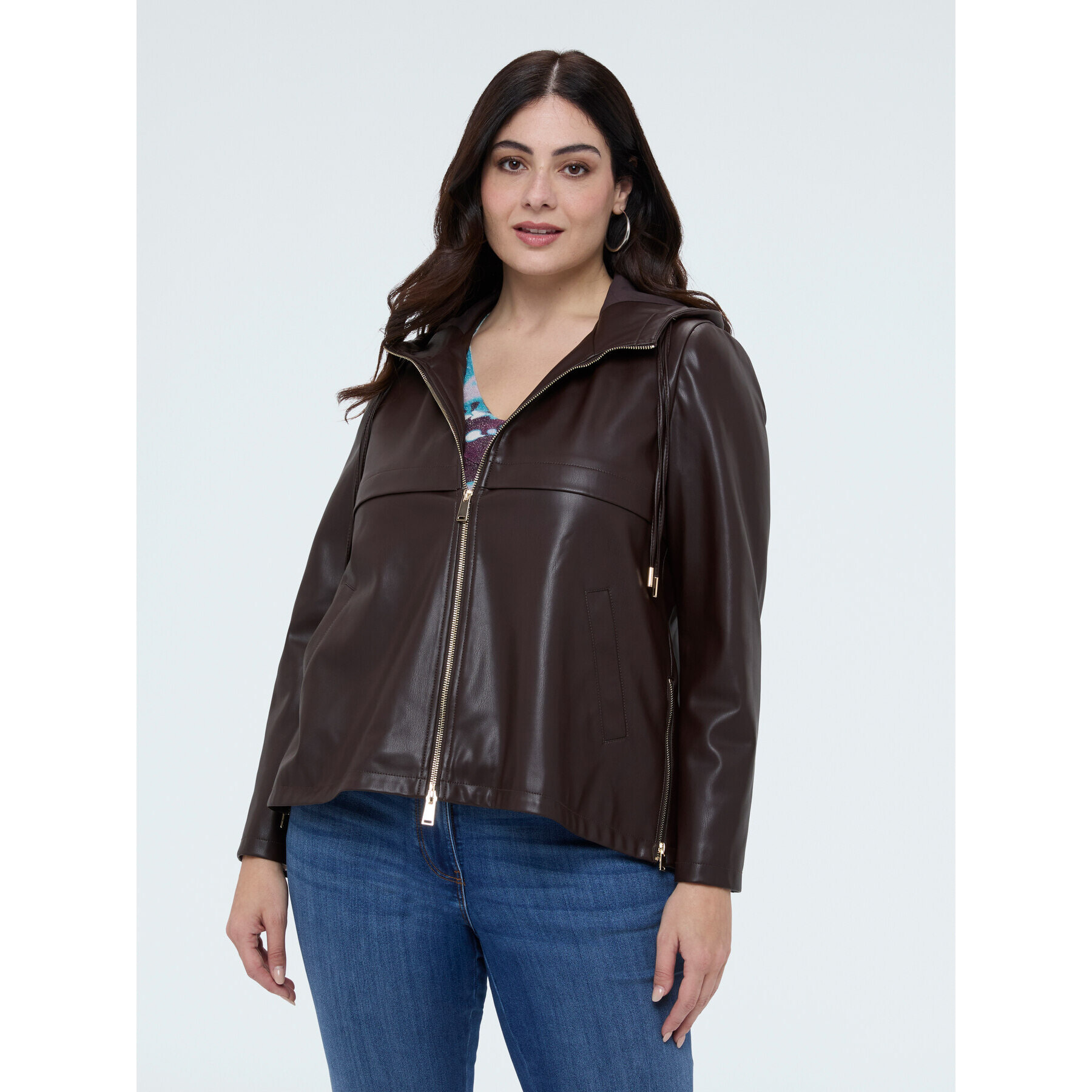 Fiorella Rubino - Giacca biker con cappuccio - Marrone