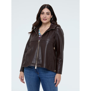 Fiorella Rubino - Giacca biker con cappuccio - Marrone