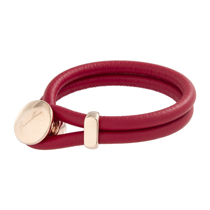 Bracciale in Pelle Rosso con Bottone in Golden Rosé