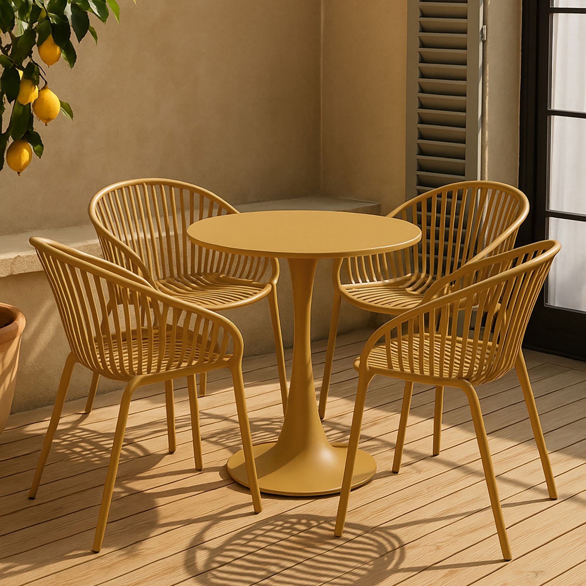 Lot de 4 fauteuils de table extérieur ocre en polypropylène et métal CALYPSO