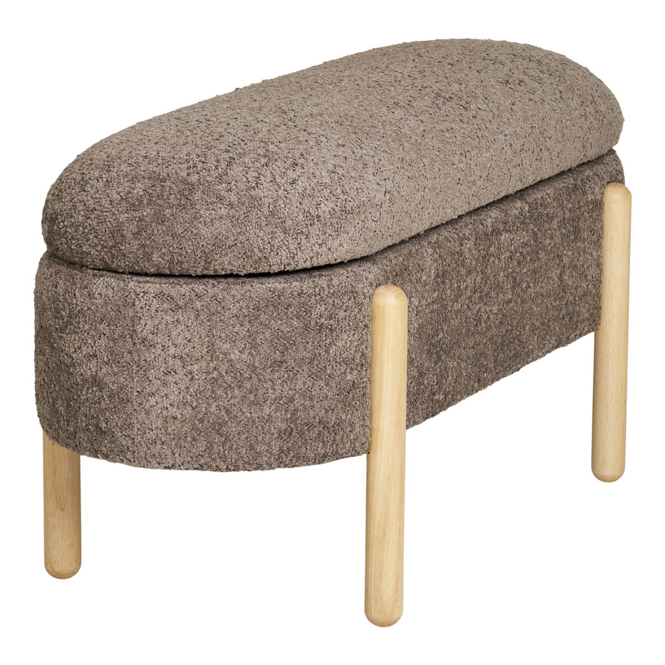 Branca - Panca contenitore in tessuto marrone con gambe in legno naturale 97x40x48 cm