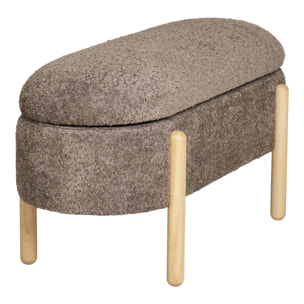 Branca - Panca contenitore in tessuto marrone con gambe in legno naturale 97x40x48 cm
