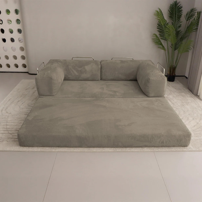 TRENDY - Canapé compressé 3 places modulable en velours côtelé taupe