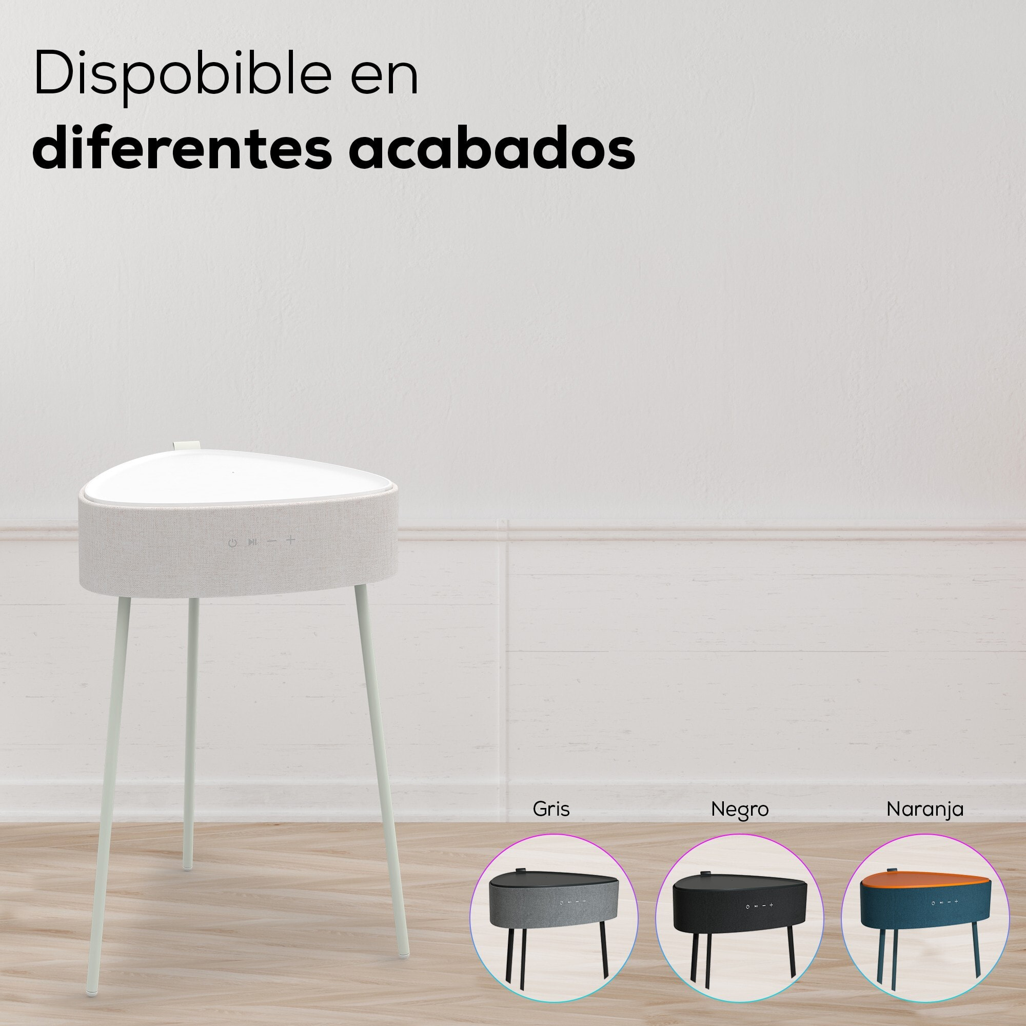 Mesa auxiliar altavoz portátil con sonido de 20W, Bluetooth, Base de carga inalámbrica, batería de 2500mAh. Mesilla o mesita para dormitorio o sala de estar - TD Systems SM20B11P