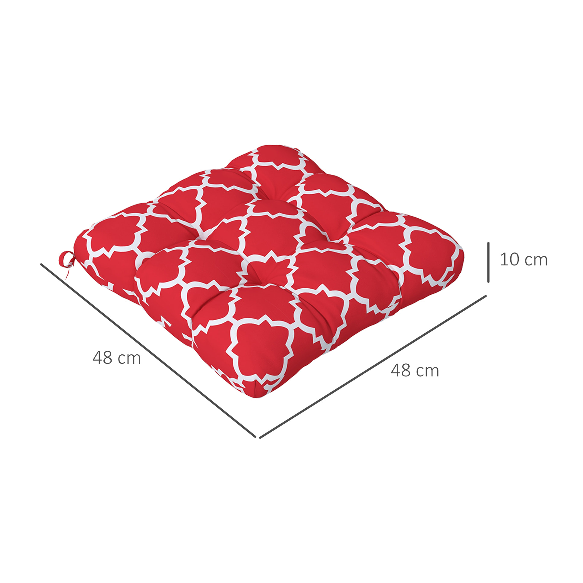 Outsunny Conjunto de Cojines para Sillas de Comedor 48x48x7 cm Juego de 4 Piezas Cojines para Sillas de Jardín Impermeable y Anti-UV con 2 Cordones de Fijación Rojo