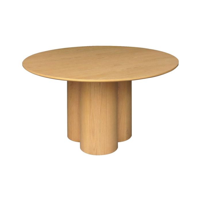 Table à manger ronde bois d'hévéa et placage chêne naturel 4 places 130cm - Leonore