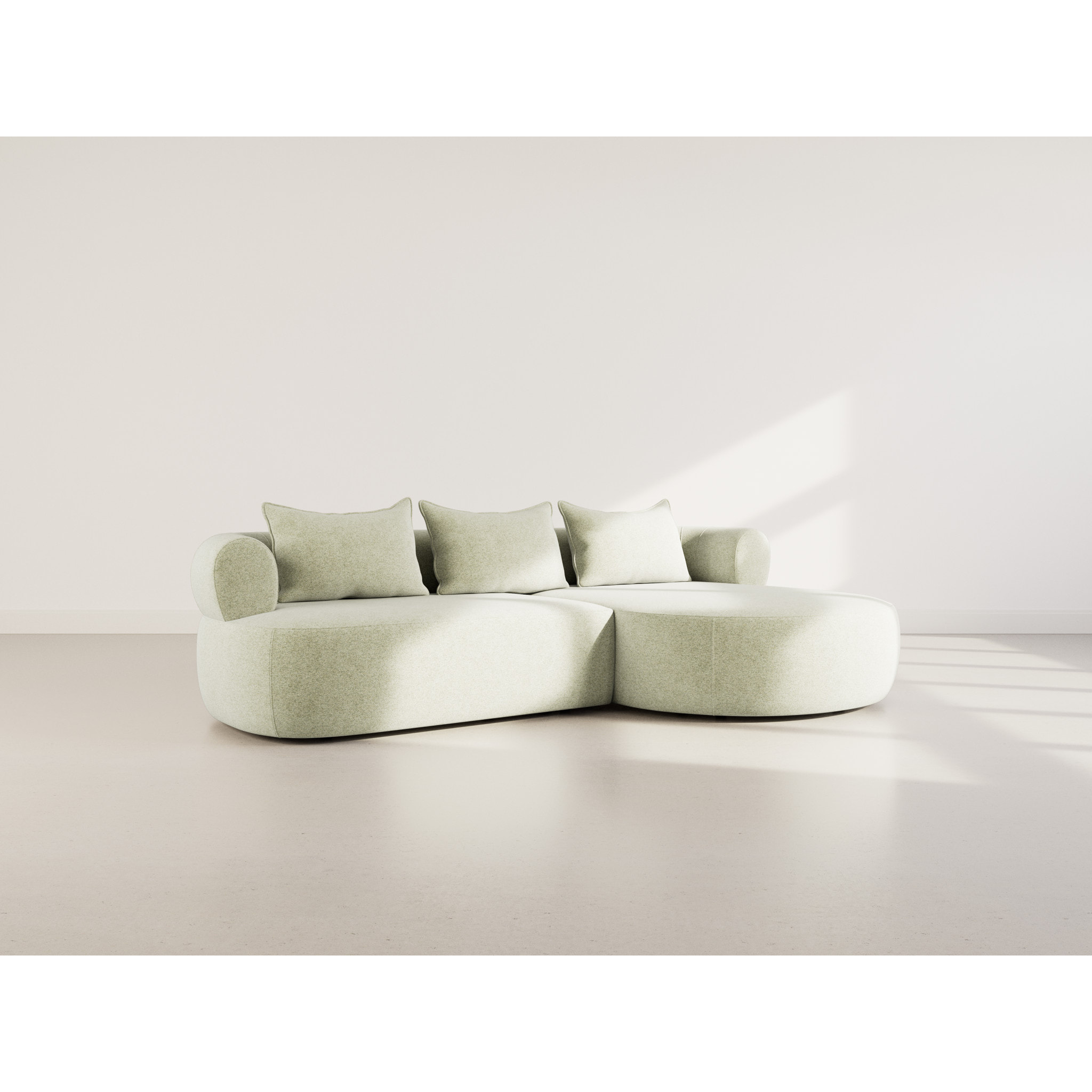 Angela - canapé d'angle droit 4 places en velours texturé - Vert sauge