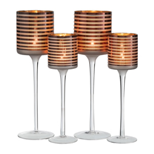 J-Line photophore Sur Pied Rayé - verre - brun - large - 2 pièces