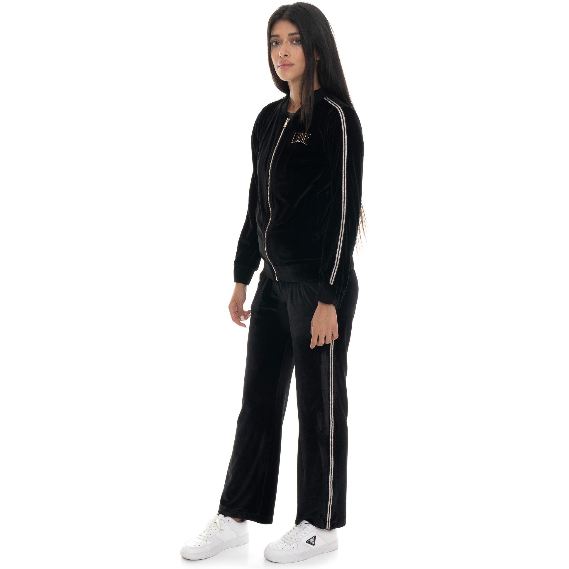 Tuta in ciniglia da donna con zip, pantalone a palazzo Leone 1947 Gold Studs