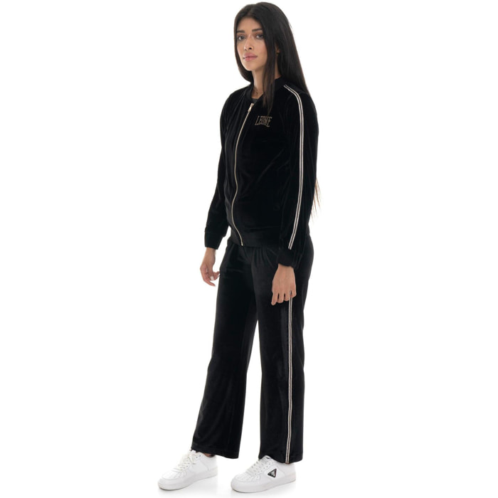 Tuta in ciniglia da donna con zip, pantalone a palazzo Leone 1947 Gold Studs