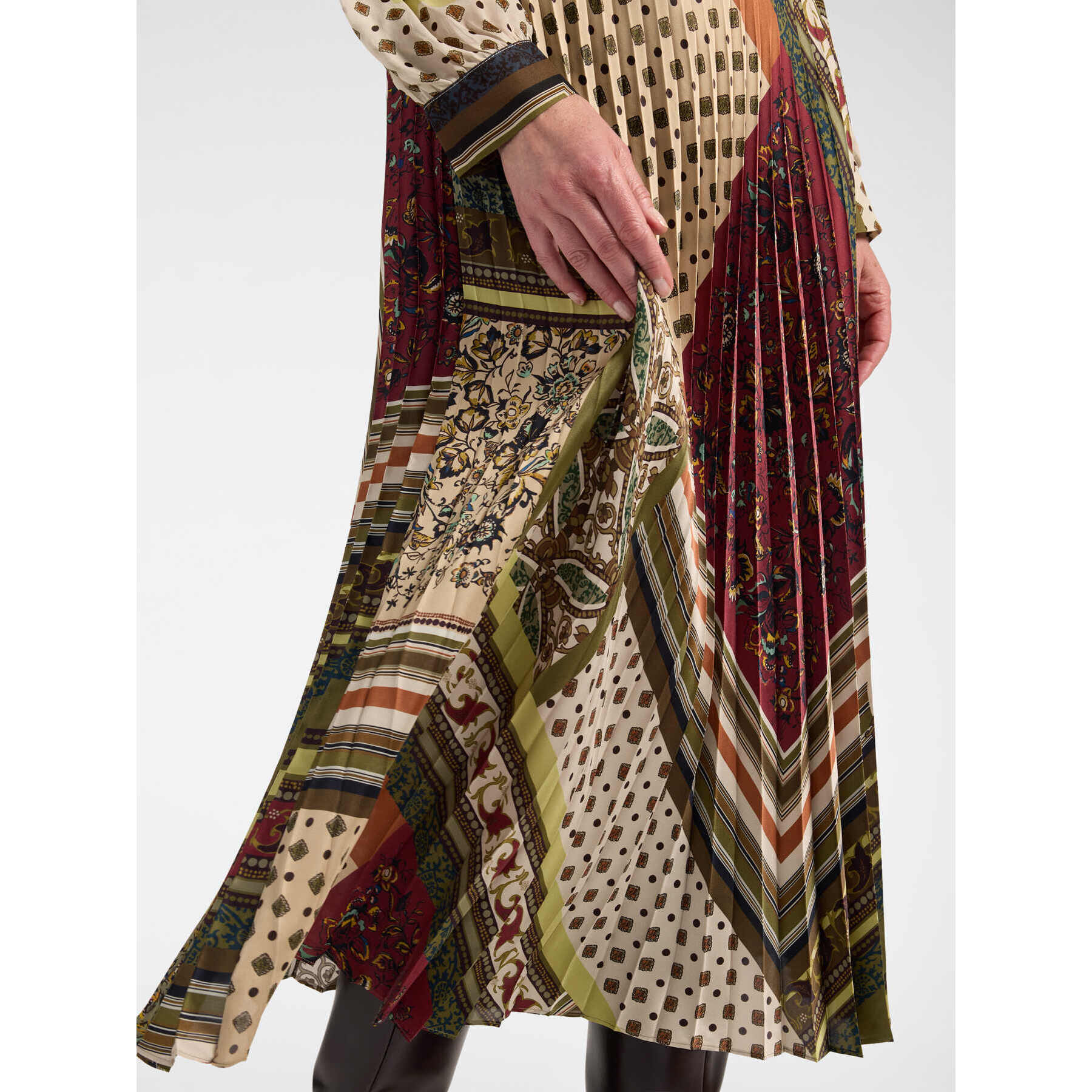 Elena Mirò - Gonna plissé lunga stampa patchwork - Verde militare