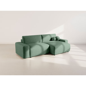 Constance - Canapé d'angle réversible 4 places convertible avec coffre en velours gaufré - Vert