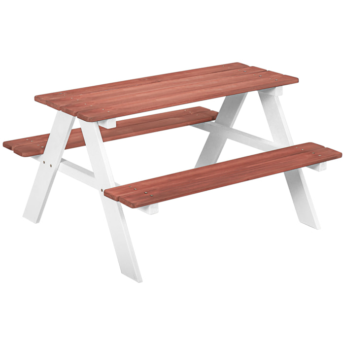 Juego de Mesa y 2 Bancos Infantiles de Madera Mesa de Picnic para Niños de 3-8 Años para Jardín Patio Terraza 89x79x50 cm Marrón