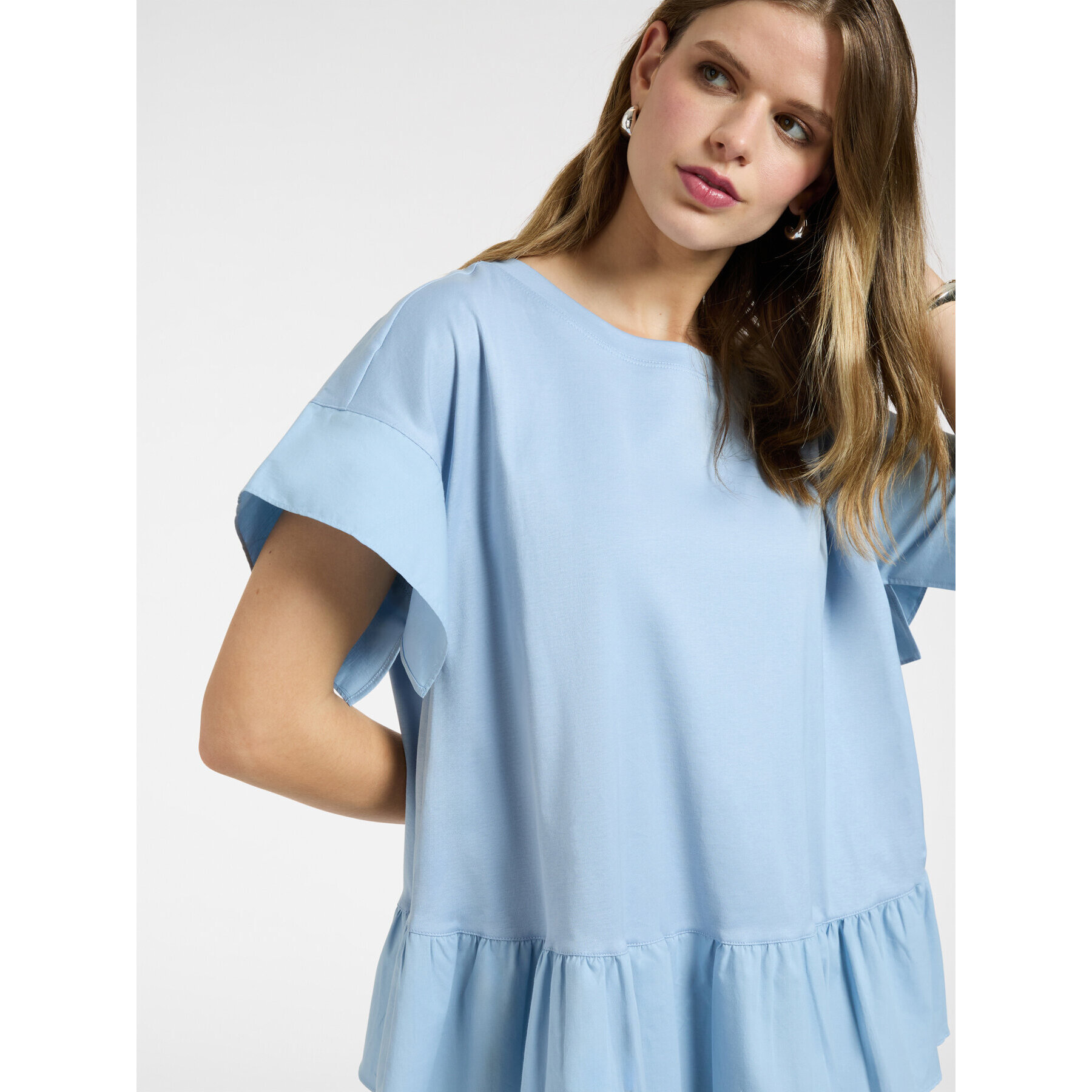 Elena Mirò - T-shirt con volant al fondo - Azzurro