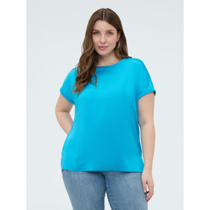 Fiorella Rubino - Camiseta bimaterial con cuello redondo - Light - blue