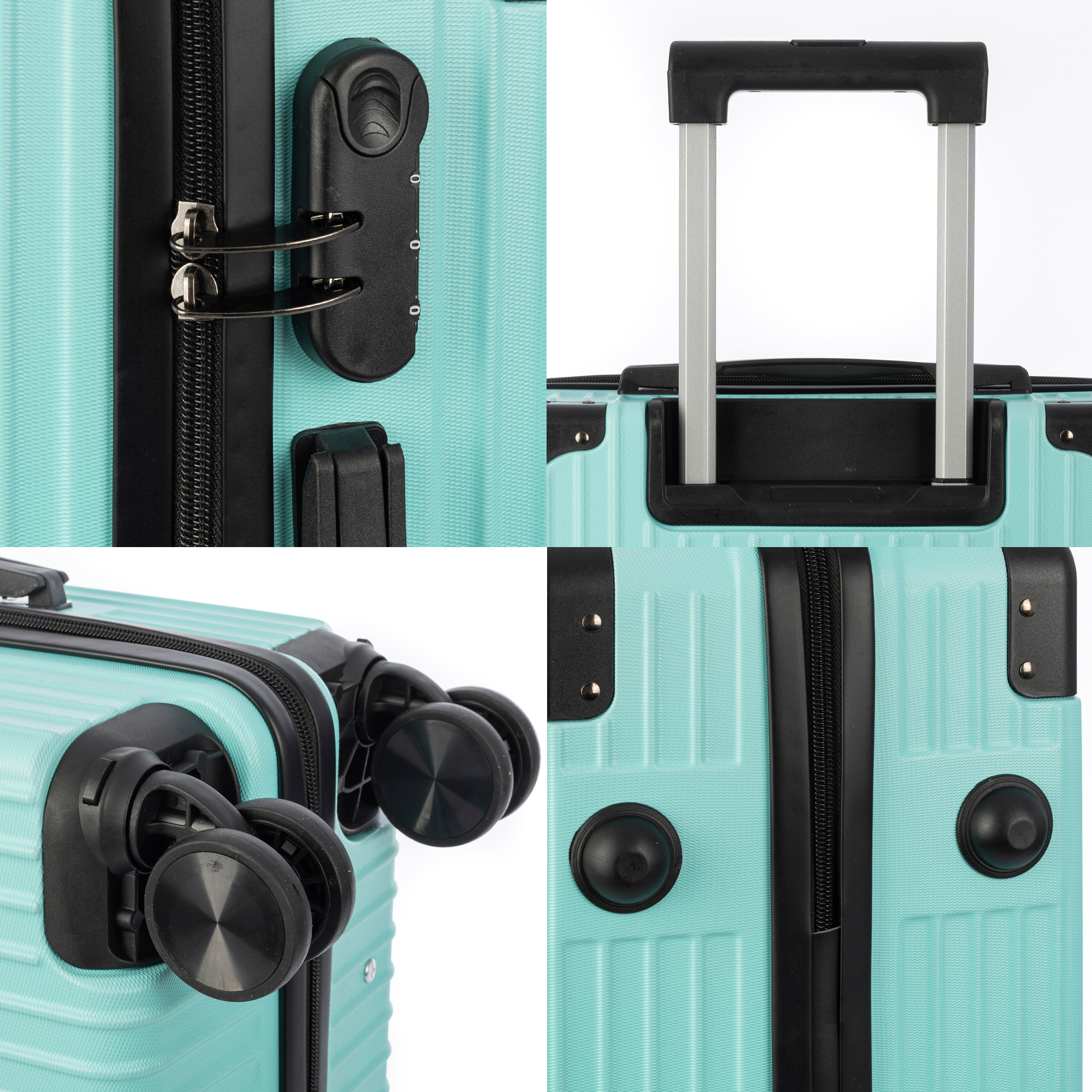 DAM Set di 3 valigie Trolley, in materiale leggero ABS ad alta resistenza con angoli rinforzati. Serratura numerica e 4 ruote doppie removibili e girevoli a 360°. 52x31x78 Cm. Colore: Verde Acqua