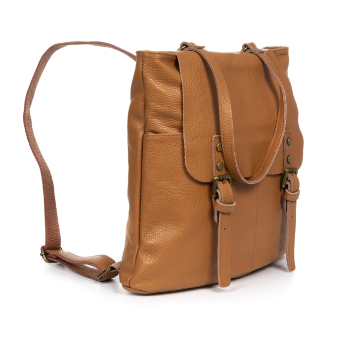 FIRENZE ARTEGIANI Amatre Borsa zaino da donna. Dollaro vera pelle Made in Italy 36x15x32 Cm. Colore: pelle