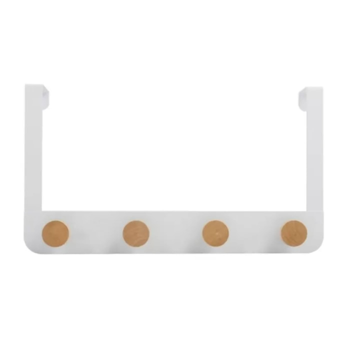Porte manteaux 4 crochets NAYA Blanc & Bambou MSV