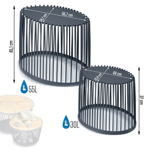 Set de 2 cestas de jardín soporte - mesa auxiliar decorativa clubo , dimensiones (mm) 568x348x450, color antracita