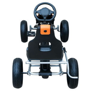 Kart à pédales Go-Kart enfants 122L x 60l x 70H cm Ø roues 29 cm siège ergonomique orange noir