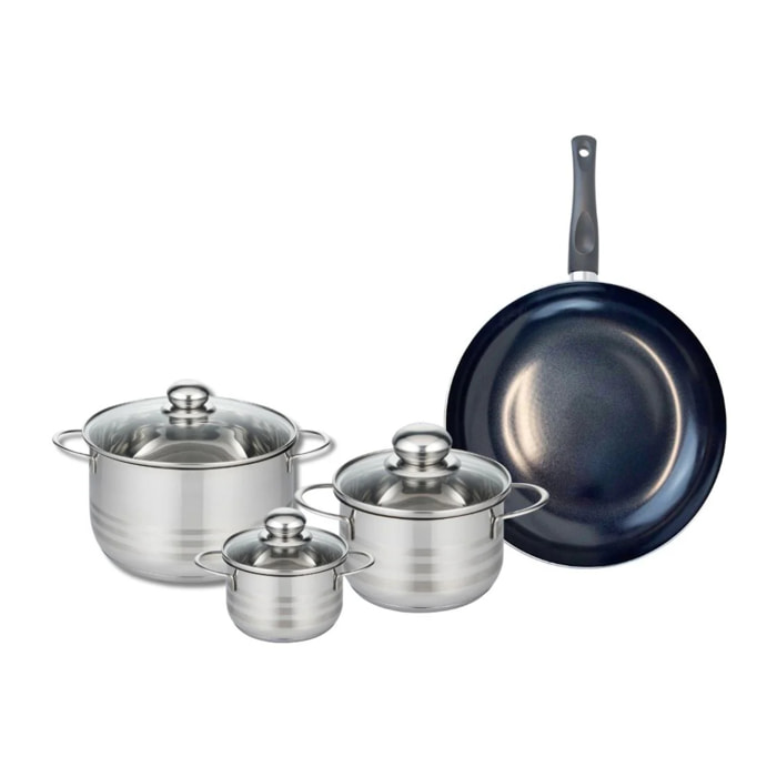 Ensemble de 1 Poêle de cuisson 28 cm et 3 faitouts 12, 16 et 20 cm Elo Prima Brillant
