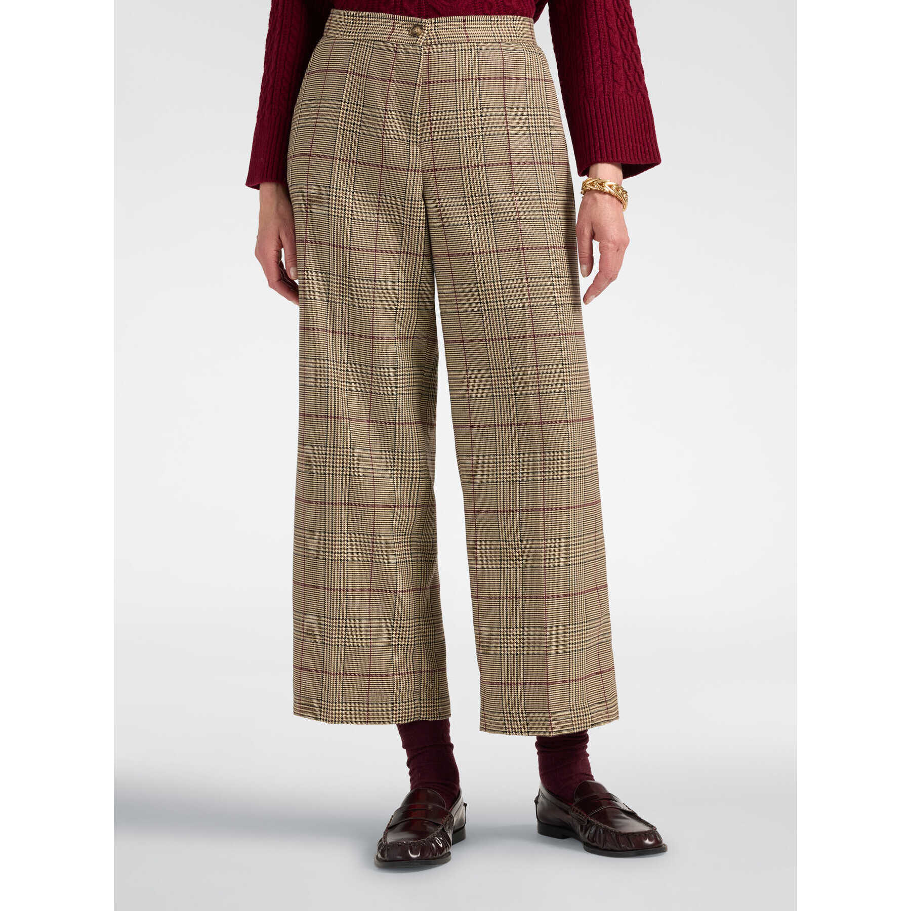 Elena Mirò - Pantalones palazzo estampado Gales - Burgundy