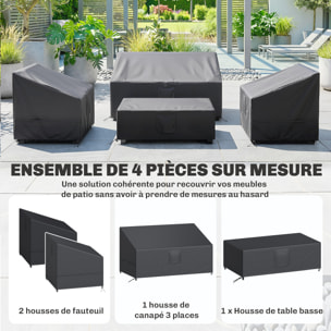 Ensemble de 4 housses salon de jardin imperméable tissu oxford noir